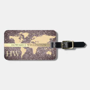 Elegant World Traveller Map Glitzer Monogramm Name Gepäckanhänger