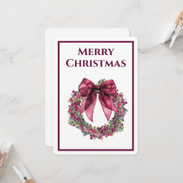 Elegant Wreath and Burgundy Bow Christmas Einladung