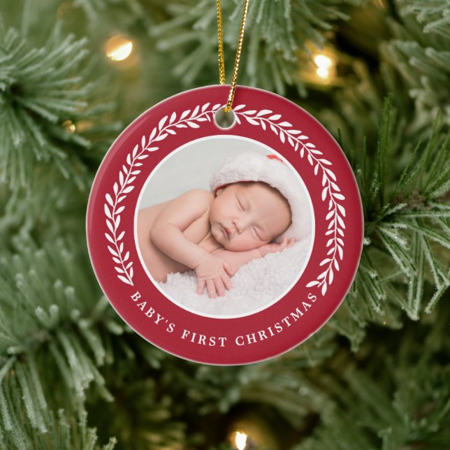Elegant Wreath Baby's First Christmas | FOTO Keramikornament (Baum)