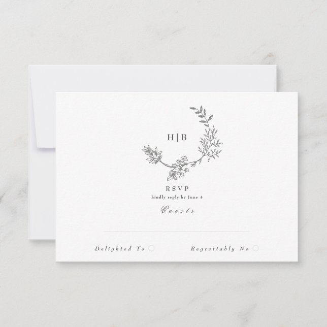 Elegant Wreath Florals | Doppelte Monogramm Hochze RSVP Karte (Vorderseite)