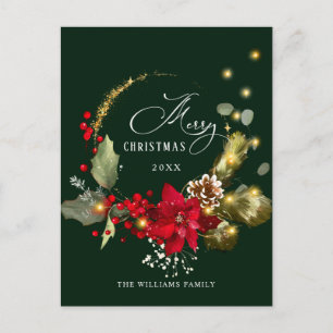Elegant Wreath Holly Berry Mistletoe Weihnachten Postkarte