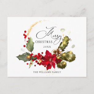 Elegant Wreath Holly Berry Mistletoe Weihnachten Postkarte