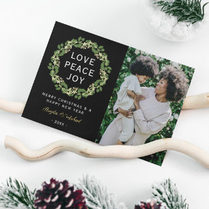 Elegant Wreath Liebe Peace Joy Foto Folien Feiertagskarte