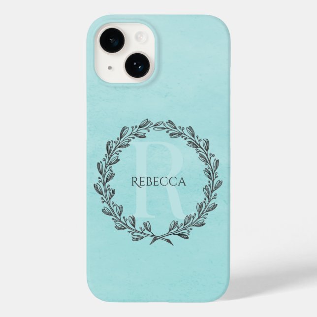 Elegant Wreath Monogram | AQUAMARIN Case-Mate iPhone Hülle (Rückseite)