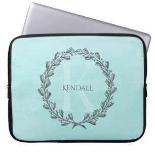 Elegant Wreath Monogram   Aquamariner Laptop-Sieb Laptopschutzhülle