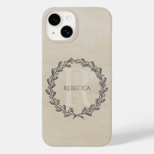 Elegant Wreath Monogram   Beige Case-Mate iPhone 14 Hülle