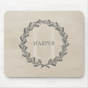 Elegant Wreath Monogram   Beige Mauspad