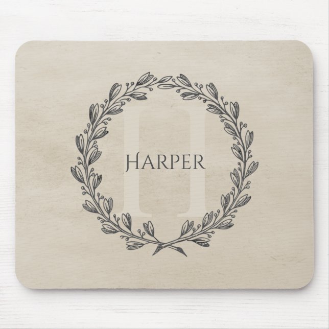 Elegant Wreath Monogram | Beige Mauspad (Vorne)