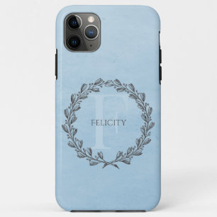 Elegant Wreath Monogram Blau Case-Mate iPhone Hülle