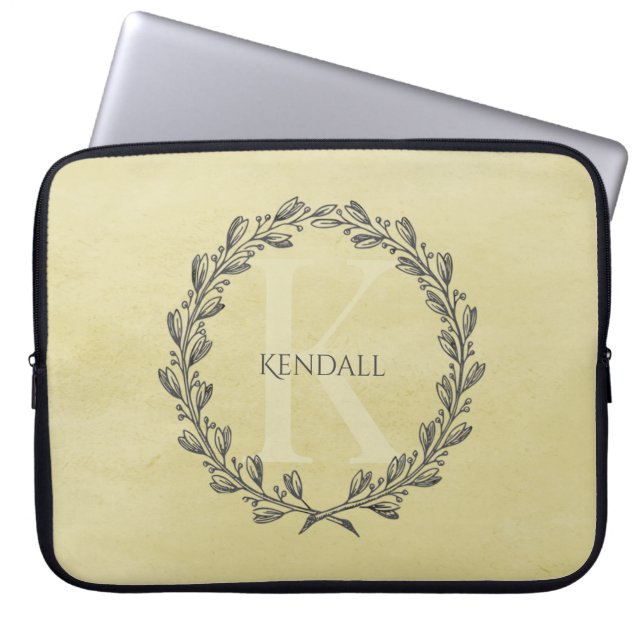 Elegant Wreath Monogram | Gelb Laptopschutzhülle (Vorderseite)