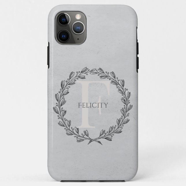Elegant Wreath Monogram | Grau Case-Mate iPhone Hülle (Rückseite)