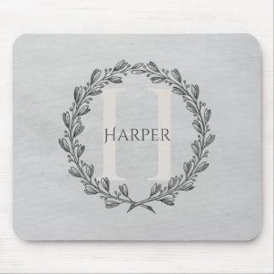 Elegant Wreath Monogram Grau Mousepad