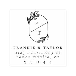 Elegant Wreath Monogram | Hochzeitsfeier Rücksende Permastempel