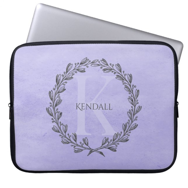 Elegant Wreath Monogram | Lila Laptop-Sieb Laptopschutzhülle (Vorderseite)