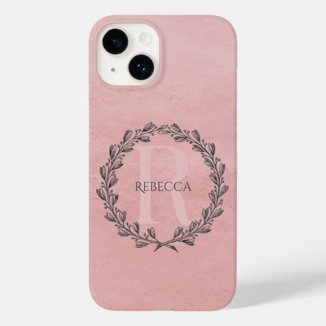 Elegant Wreath Monogram | Rosa Case-Mate iPhone Hülle (Rückseite)