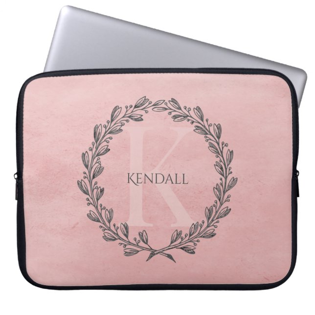 Elegant Wreath Monogram | Rosa Laptop Laptopschutzhülle (Vorderseite)