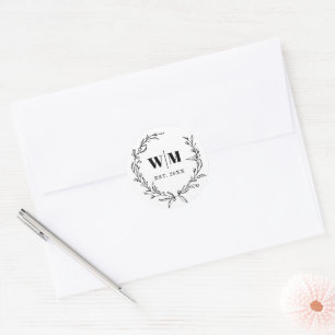 Elegant Wreath Monogram Wedding Runder Aufkleber