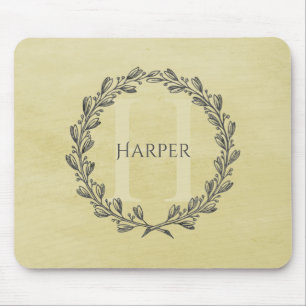 Elegant Wreath Monogram   Yellow Mouse Pad Mousepad