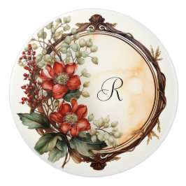 Elegant Wreath Red Blume Red Berries Greenery Keramikknauf