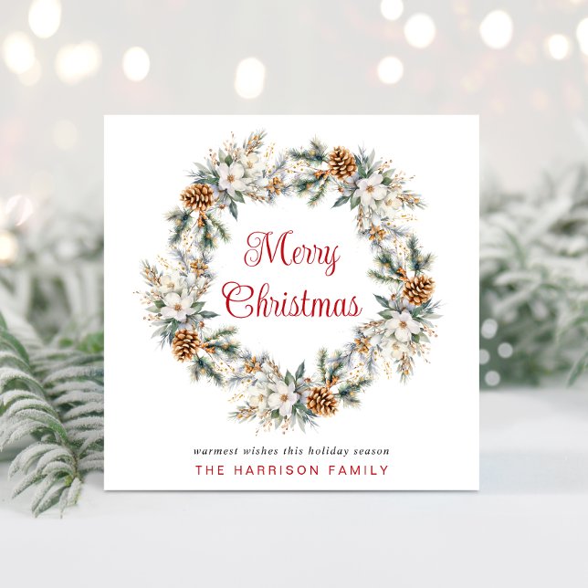 Elegant Wreath Watercolor Frohe Weihnachten (Spread the love + joy of the season with your friends + family near and far with a personalized card)