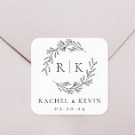 Elegant Wreath Wedding Initial Monogram Quadratischer Aufkleber<br><div class="desc">Maßgeschneiderte Hochzeitsaufkleber und Etiketten mit elegantem Blattkranz mit dem Anfangs-,  Name- und Hochzeitsdatum des Paares. Ideal für Hochzeitsreisen,  Geschenke und vieles mehr.</div>