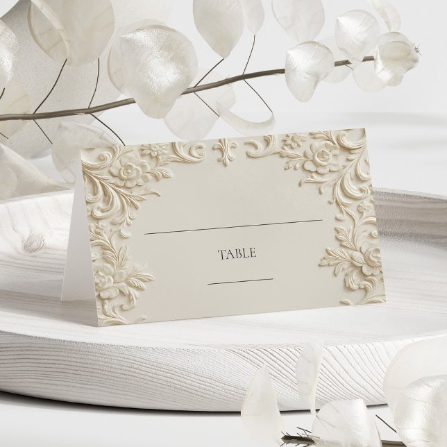 Elegant Write In Ivory Floral Embossed Table Platzkarte (Elegant Write In Ivory Floral Embossed Table Place Card)