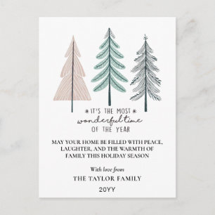 Elegant wunderbarste Zeit Weihnachtsbäume Feiertagspostkarte