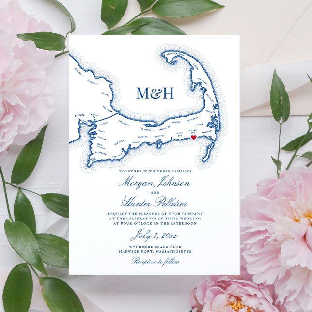 Elegant Wychmere Beach Club Cape Cod Wedding Einladung (Cape Cod destination wedding invitation perfect for your wedding at Wychmere Beach Club in Harwich)