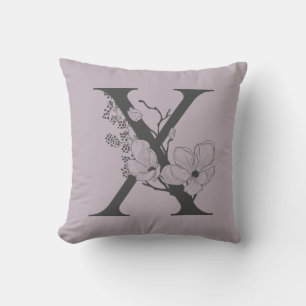 Elegant X Boho Floral Monogram Initial Lilac Gray Kissen