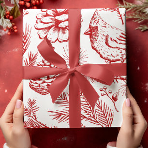 Elegant XL Roter Kardinal Bird, Pine, Winter Berry Geschenkpapier