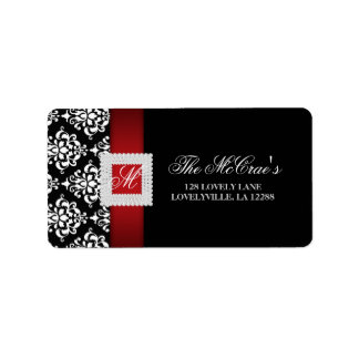 Elegant Xmas Wedding Label Jewels Red Schwarz-weiß Adressaufkleber