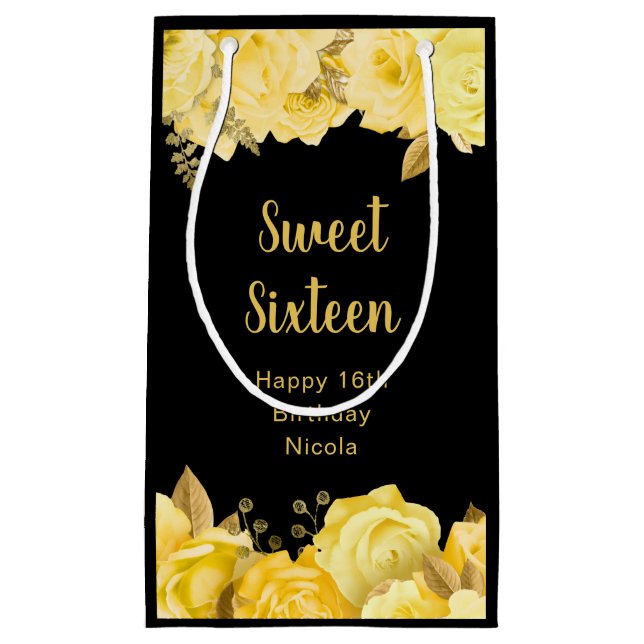 Elegant Yellow and Gold Flowers Sweet Sixteen Kleine Geschenktüte (Vorderseite)