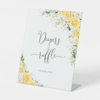 Elegant Yellow Baby Shower Diapers Raffle Sign Sockelschild