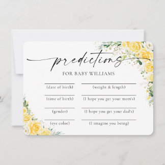 Elegant Yellow Baby Shower Predictions Card Einladung