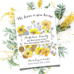 Elegant Yellow Buttercup Floral New Address Ankündigung