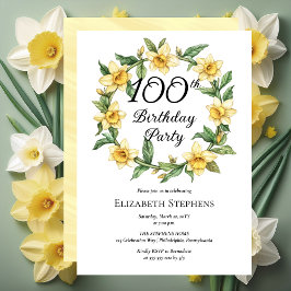 Elegant Yellow Daffodils Floral 100. Geburtstag Einladung