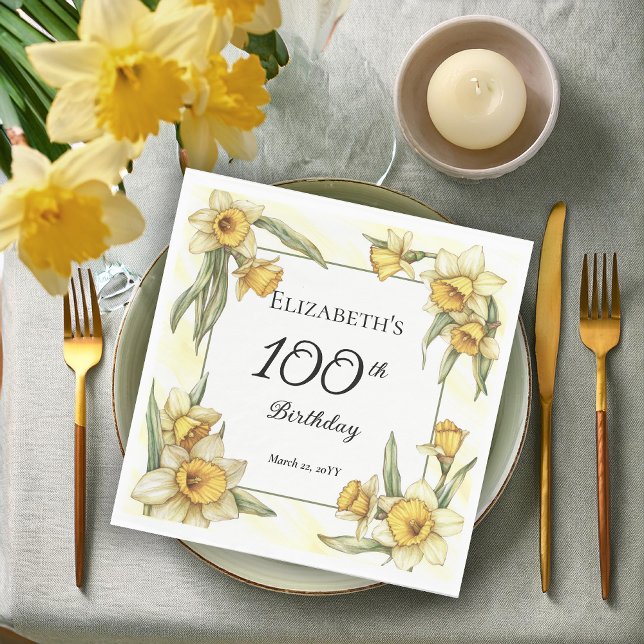 Elegant Yellow Daffodils Floral 100. Geburtstag Serviette (Elegant Yellow Daffodils Floral 100th Birthday Party Napkins)