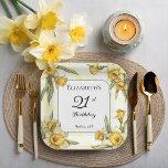 Elegant Yellow Daffodils Floral 21. Geburtstag Pappteller<br><div class="desc">Elegante gelbe Daffodien Blumenmuster "21. Geburtstag Party" Design mit einem floralen quadratischen Rahmen von Narzissen umgeben einen weißen und grünen Rahmen auf einem bedrückten gelben und weißen Hintergrund.</div>