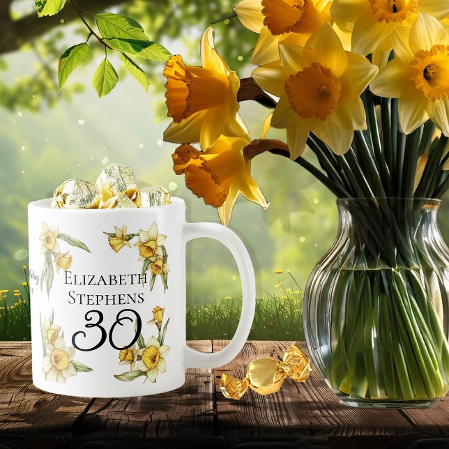Elegant Yellow Daffodils Floral 30. Geburtstag Kaffeetasse (Elegant Yellow Daffodils Floral "30" 30th Birthday Keepsake Coffee Mug)