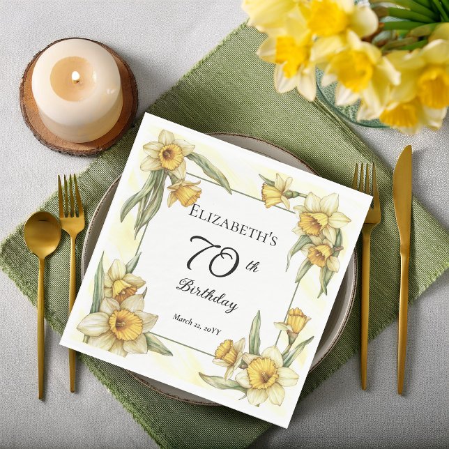 Elegant Yellow Daffodils Floral 70. Geburtstag Serviette (Elegant Yellow Daffodils Floral 70th Birthday Party Napkins)