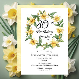 Elegant Yellow Daffodils Floral 80. Geburtstag Einladung