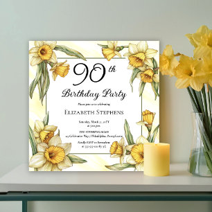 Elegant Yellow Daffodils Floral 90. Geburtstag Einladung
