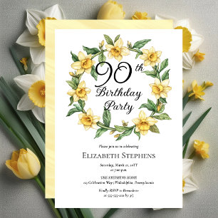 Elegant Yellow Daffodils Floral 90. Geburtstag Einladung
