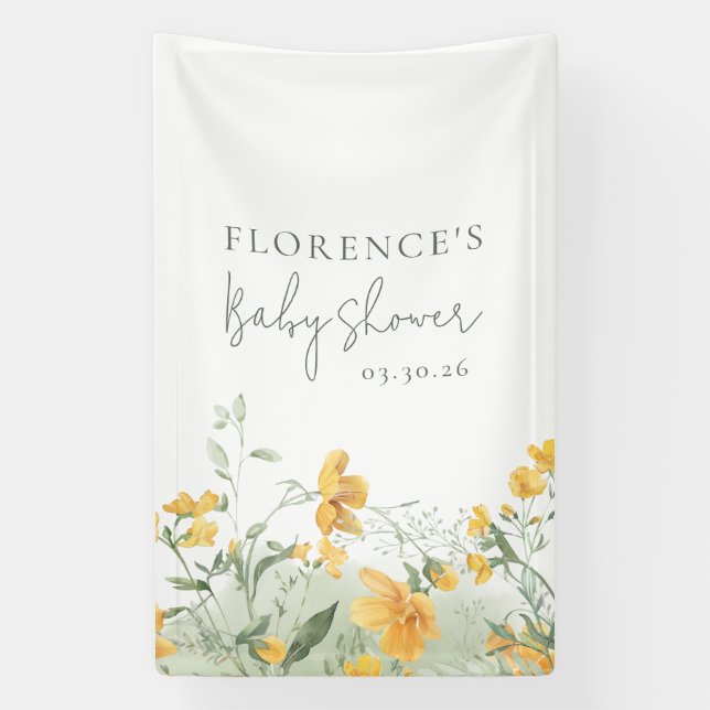 Elegant Yellow Floral Baby Shower Banner (Vertikal)