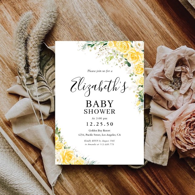 Elegant Yellow Floral Baby Shower Invitation Einladung (Von Creator hochgeladen)