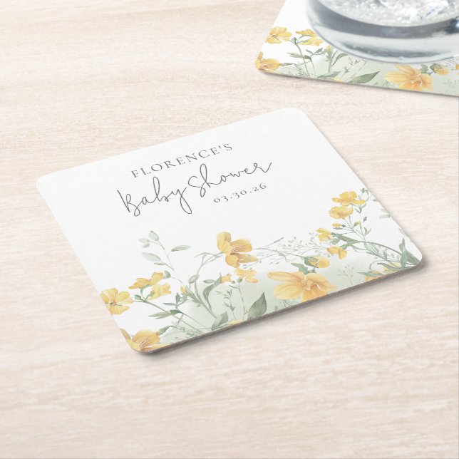 Elegant Yellow Floral Baby Shower Rechteckiger Pappuntersetzer (angewinkelt)