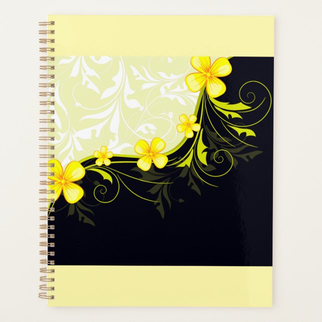 Elegant Yellow Floral Damask Planer (Vorderseite)