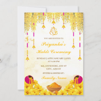 Elegant Yellow Floral Haldi Ceremony Invitation Einladung