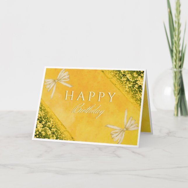 Elegant Yellow Floral Happy Birthday Card Dankeskarte (Vorderseite)