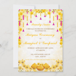 Elegant Yellow Floral Maiyan Zeremonie Einladung